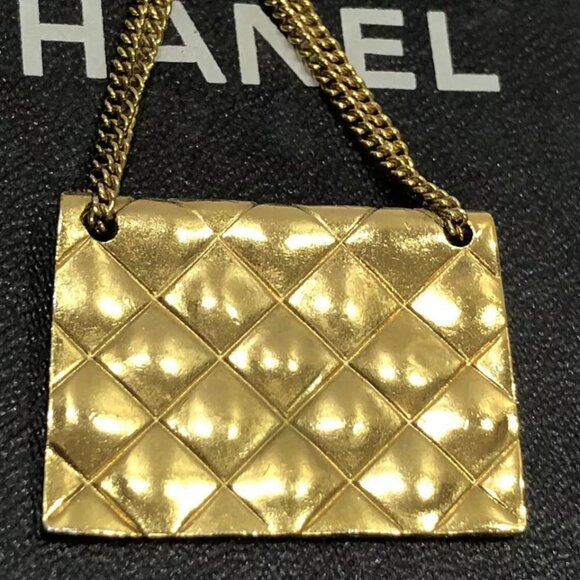 CHANEL CC Logo Quilted Bag Motif Brooch Gold Tone 93A Pin Auth w/Box D-j1151 - Picture 3 of 16